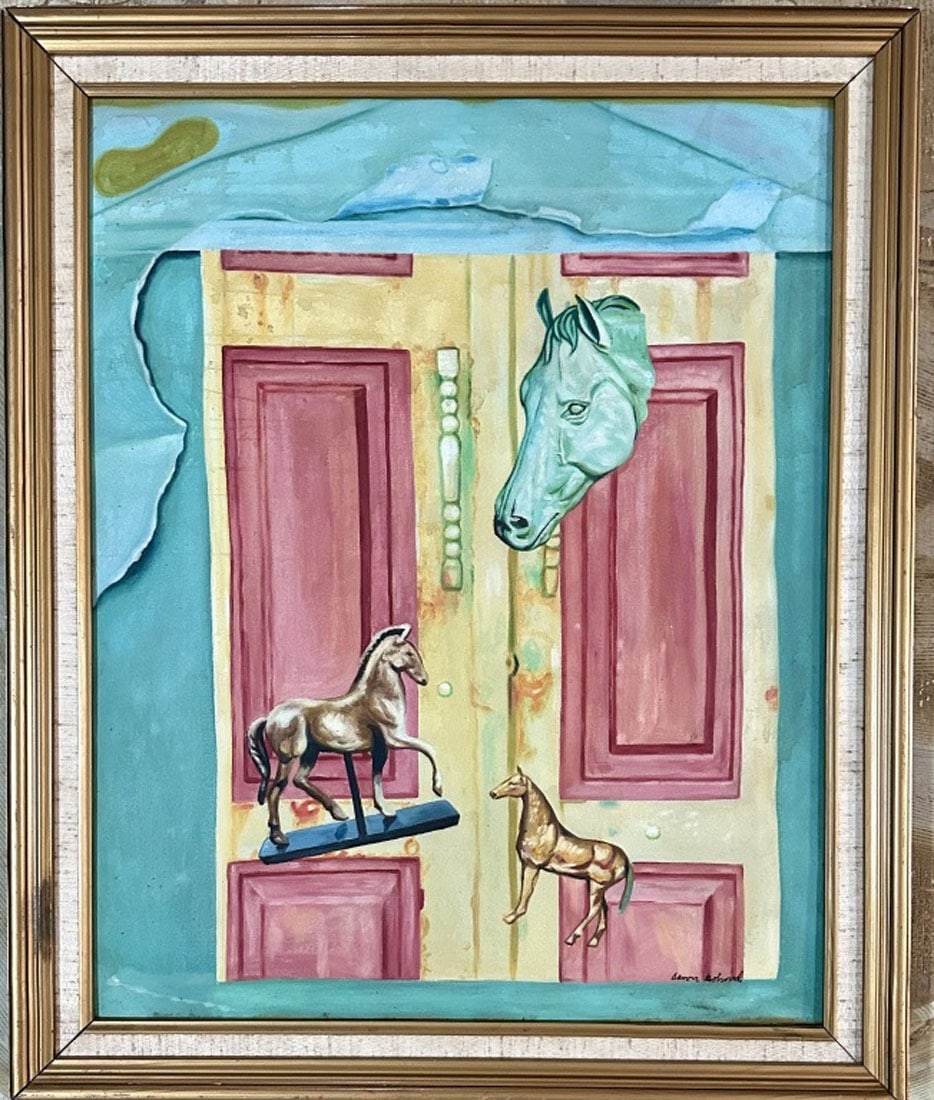 AARON BOHROD OIL ON CANVAS (AMERICAN): Aaron Bohrod, private collection, medium: oil, measurements:35"HX 28"W framed, good condition Biography: Aaron Bohrod (21 November 1907 – 3 April 1992) was an American artist best known for his trom
