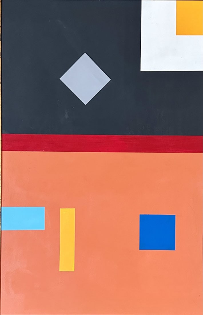 CAMILLE GRAESER ACRYLIC ON BOARD: Camille Graeser, private collection, medium: acrylic, measurements: 49"H x 36"W framed, good condition Biography: Camille Graeser was a Swiss painter and member of the circle of Zurich Concrete artist