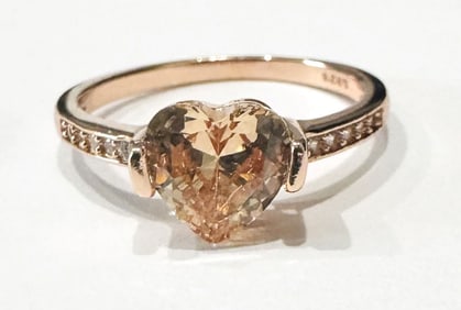 1CT HEART CUT STERLING SILVER PEACH CZ RING