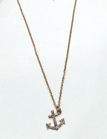 PRETTY CRYSTAL ACCENT ANCHOR PENDANT NECKLACE