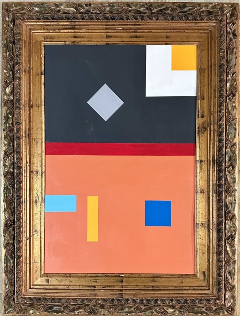 CAMILLE GRAESER ACRYLIC ON BOARD: Camille Graeser, private collection, medium: acrylic, measurements: 49"H x 36"W framed, good condition Biography: Camille Graeser was a Swiss painter and member of the circle of Zurich Concrete artist