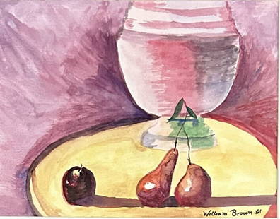 WILLIAM THEOPHILUS BROWN WATERCOLOR STILL LIFE: William Theophilus Brown, no coa, private collection, medium: watercolor, measurements: 19"HX24"W framed, good condition Biography:William Theophilus Brown was an American artist. He became prominent