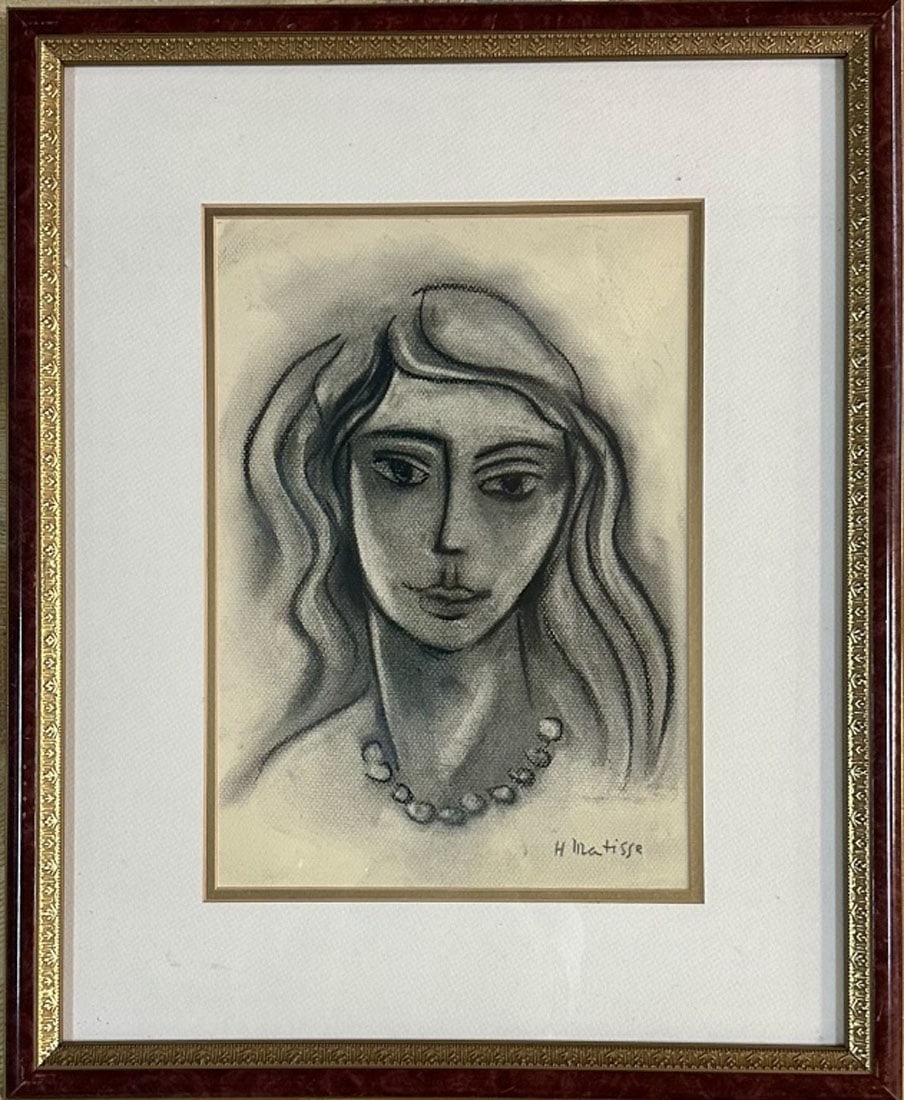 HENRI MASTISSE FIGURATIVE SKETCH ON PAPER: Henri Matisse, no coa, private collection, medium: pencil, measurements: 22"H X18"W framed, good condition Biography: Henri Émile Benoît Matisse was a French visual artist, known for both his use of