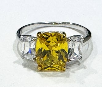 ASTONISHING CITRINE & CZ TRIPLE SET STERLING RING
