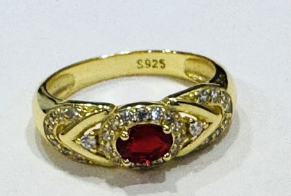 STELLAR STERLING SILVER DECO RUBY CZ RING