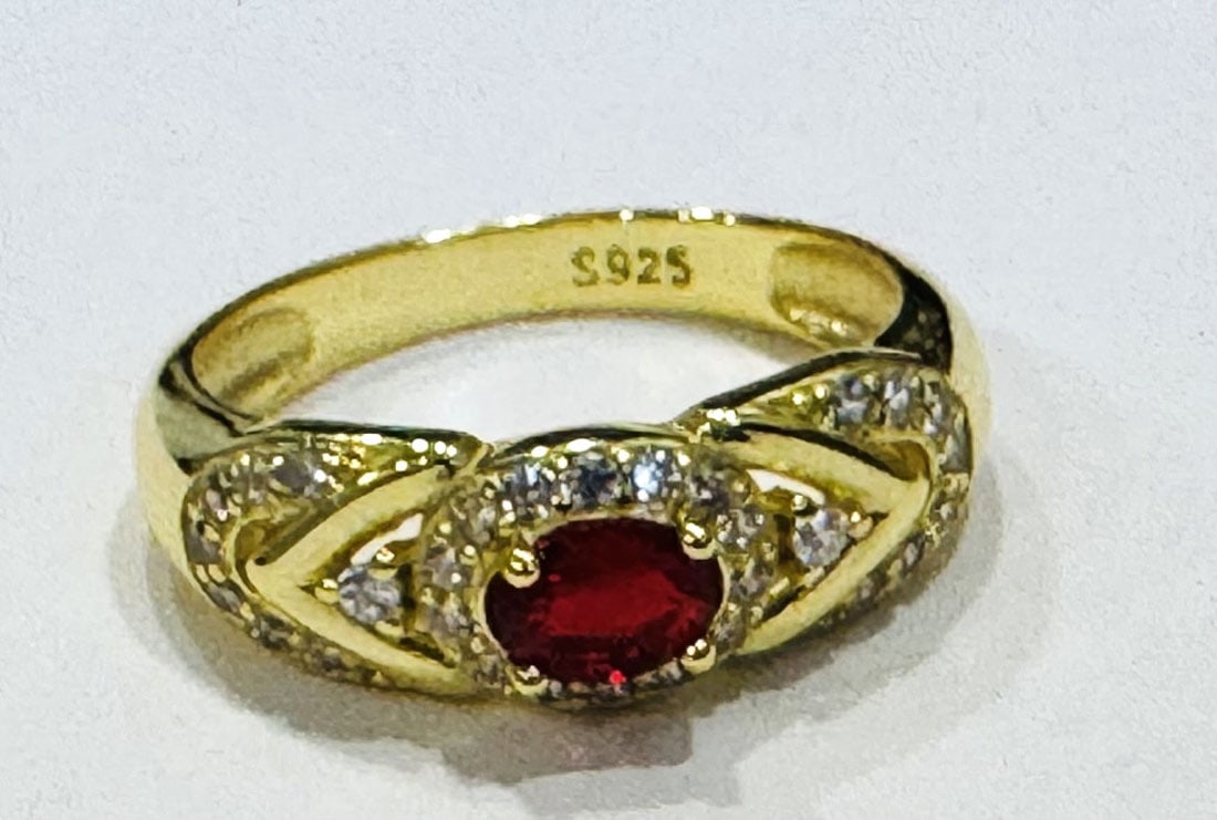 STELLAR STERLING SILVER DECO RUBY CZ RING (1 of 1)
