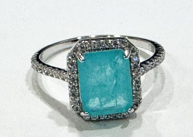 BEAUTIFUL CLOUDY AQUA CZ SOLITAIRE RING