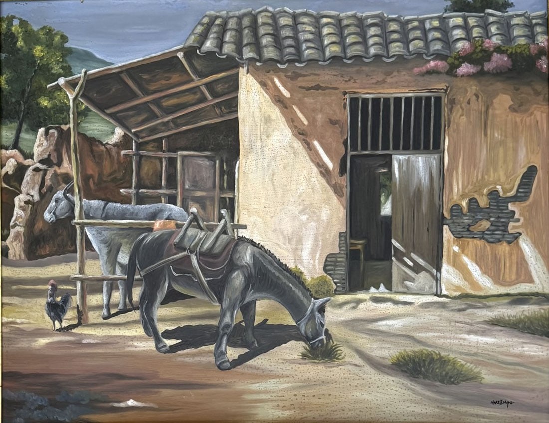 CLARK HULINGS OIL ON BOARD: Clark Hulings, no coa, private collection, medium:oil, measurements: 31"w by 25"h Biography: Clark Hulings was an American realist painter. He was born in Florida and raised in New Jersey. Clark also 