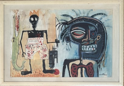 JEAN-MICHEL BASQUIAT MIXED MEDIA ON PAPER