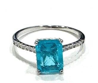 AMAZING AQUA CZ STERLING SOLITAIRE RING
