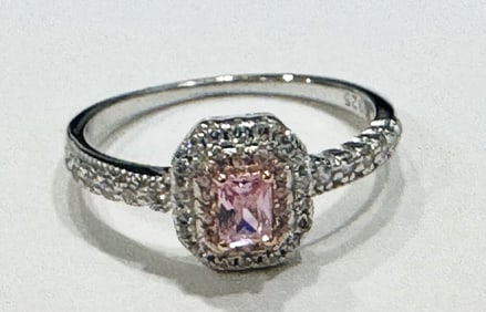 SHIMMERING CZ ENCRUSTED PINK QUARTZ 1CT RING