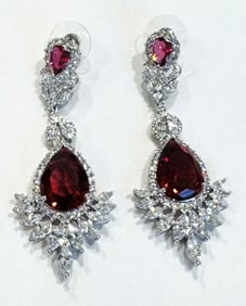 GLAM CRYSTAL EMBELLISHED RUBY QUARTZ EARRINGS