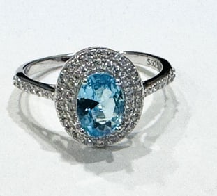 DAZZLING BLUE TOPAZ 3CT OVAL SET STERLING RING