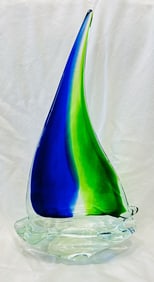 FANTASTIC BLUE/GREEN SOMMERSO GLASS SAILBOAT