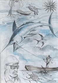 ERNEST HEMINGWAY WATERCOLOR ON PAPER