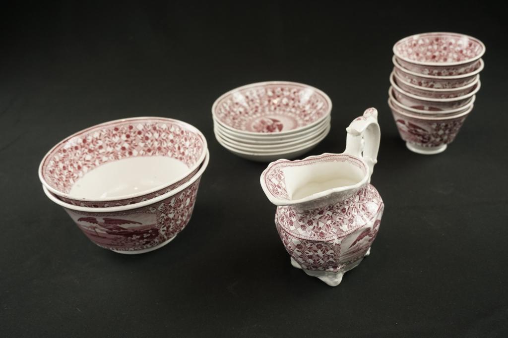 Boston Harbor Historical Red Transferware 19th c. set (1 of 10)