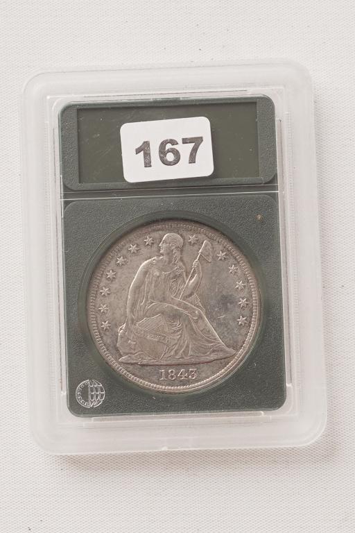 1843 Seated Liberty Silver Dollar. (1 of 2)
