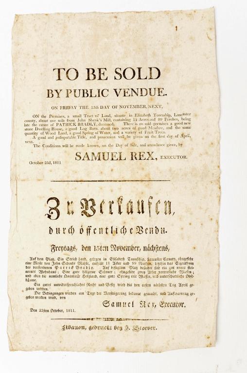 1811 Lanc. Co. PA German Broadside. (1 of 1)