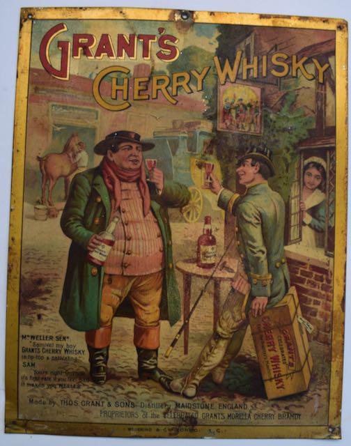 Grant's Cherry Whiskey Tin Advertising Sign. (1 of 2)