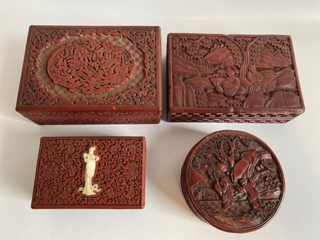 Set of 4 vintage Asian carved trinket boxes. (1 of 13)