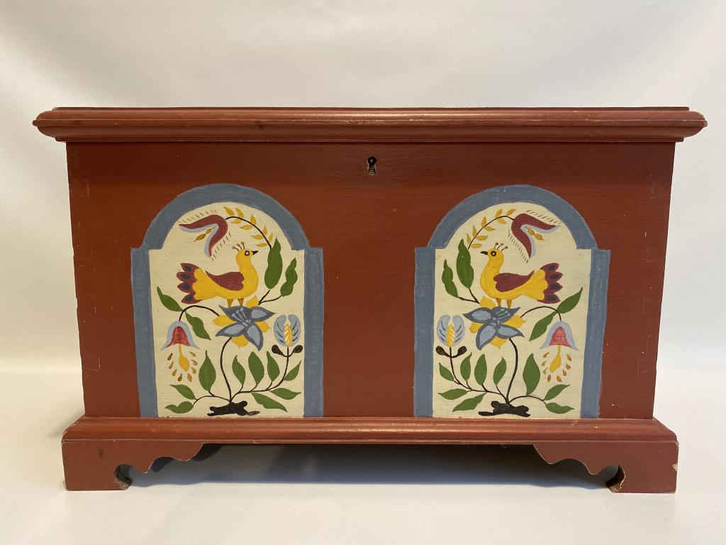Dated 1985 paint deco miniature blanket chest. (1 of 7)