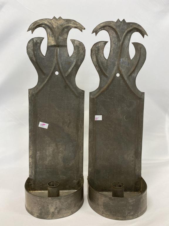 Primitive tin wall hanging candle sconces. (1 of 4)