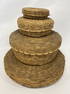 Lot of 4 early lidded rye starw baskets.