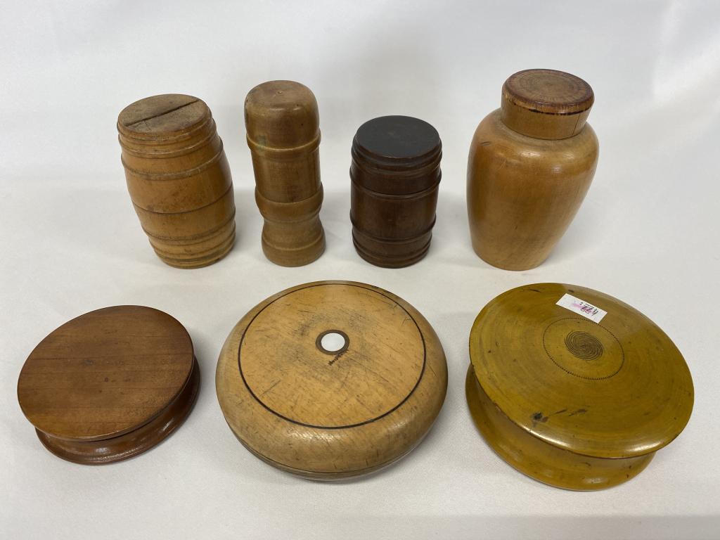 Collection of primitive treenware. (1 of 2)