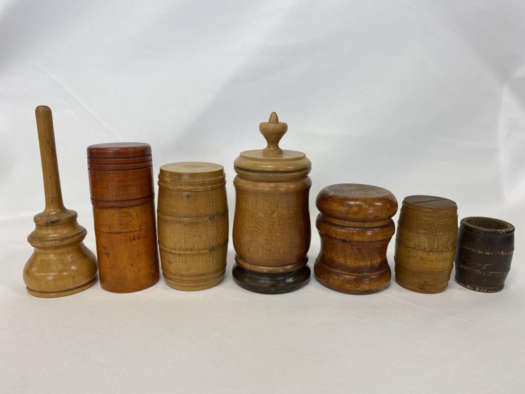 Collection of primitive treenware. (1 of 3)
