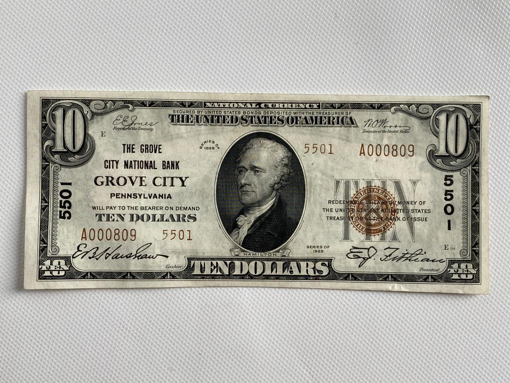 Grove City PA  $10.00 bank note. (1 of 2)