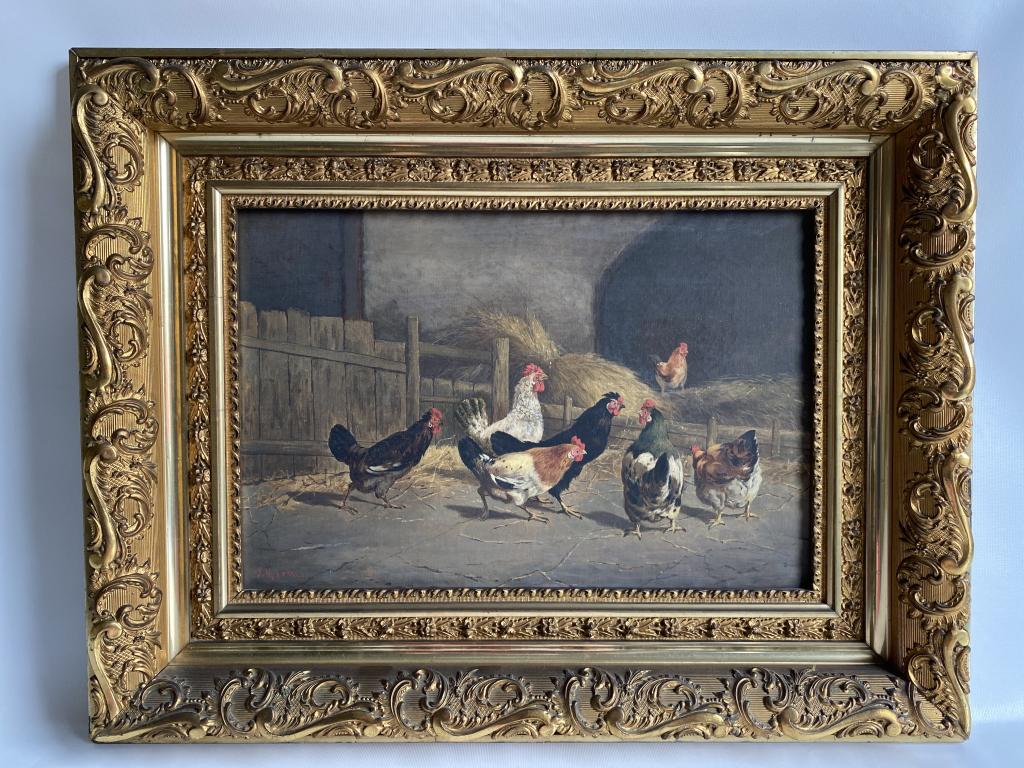 Antique signed S. Milone chicken painting. (1 of 4)