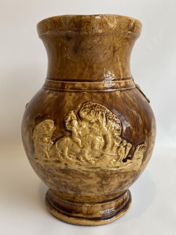 Rockingham Bennington glazed pitcher. (1 of 8)