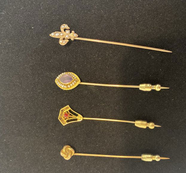 Four 10K Victorian stick pins. Very good condition (1 of 3)