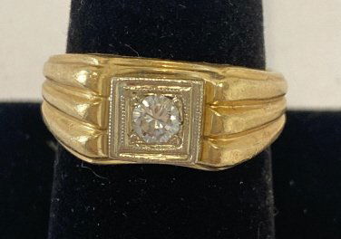 14K Yellow Gold Gents Ring Features .15CT Round (1 of 5)