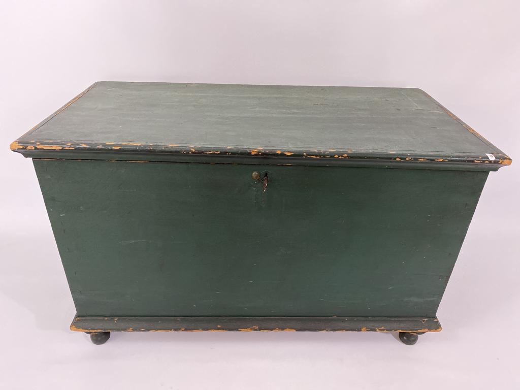 Paint decorated blanket chest blue paint Robin egg blue (1 of 5)