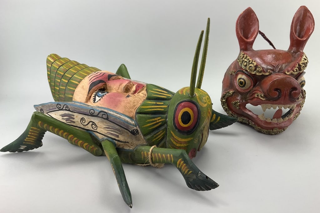 Mexican Folk Art Grasshopper & Pig Masks. (1 of 17)