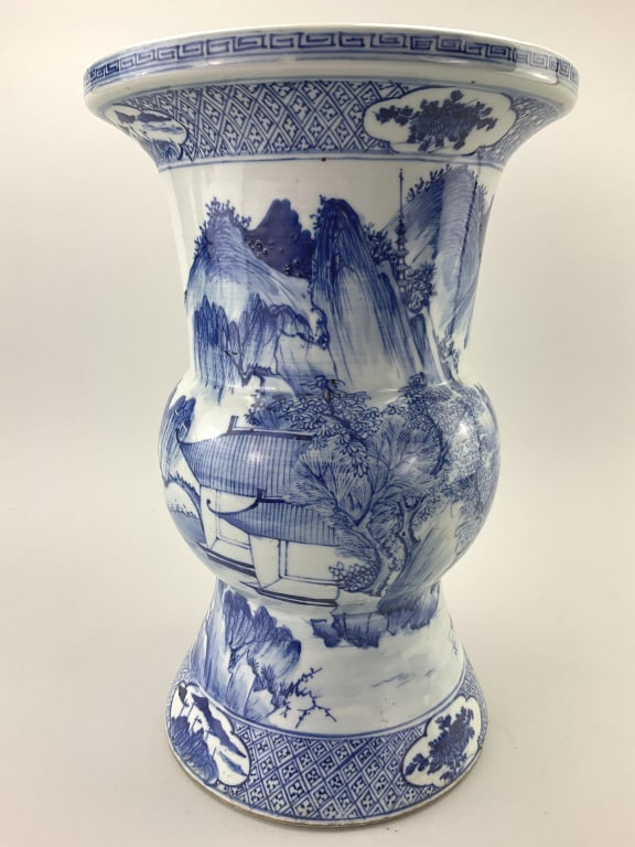 Chinese Blue & White Porcelain Gu-Form Vase. (1 of 7)