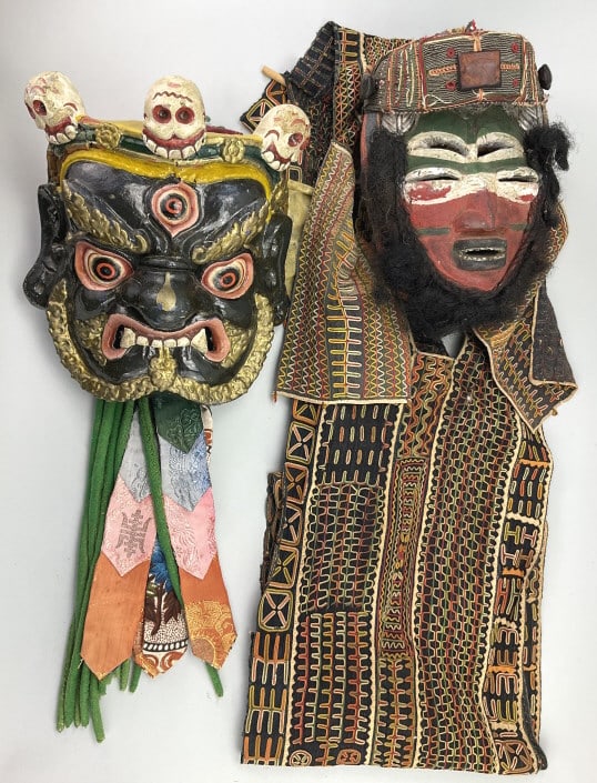 Tibetan Mahakala Mask & African Guere Mask. (1 of 15)