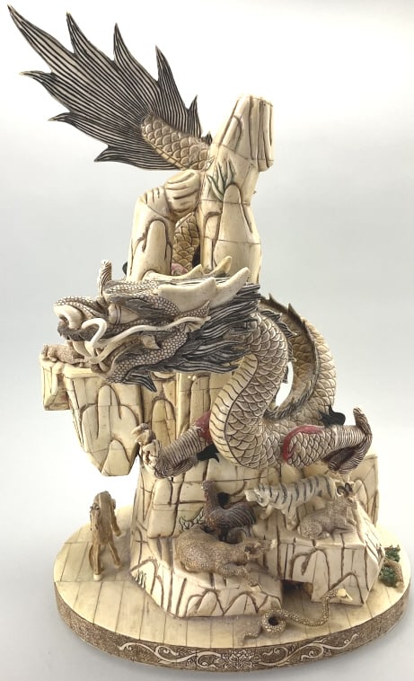 Vintage Japanese Bone Veneer Dragon Sculpture. (1 of 9)