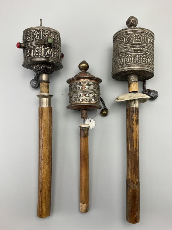 3 Tibetan Buddhist Handheld Prayer Wheels. (1 of 16)