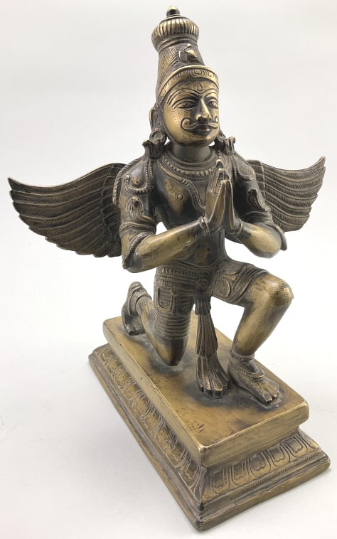 Antique Brass Buddhist Garuda Statuette.: Measures 12 inches high by 9.5 inches wide. Brass Statue of Garuda, a revered deity in Hindu mythology. Condition: Very good with pleasing patina. **LOCAL PICKUP MUST BE BY APPT ONLY POSTAUCTION ONLY 