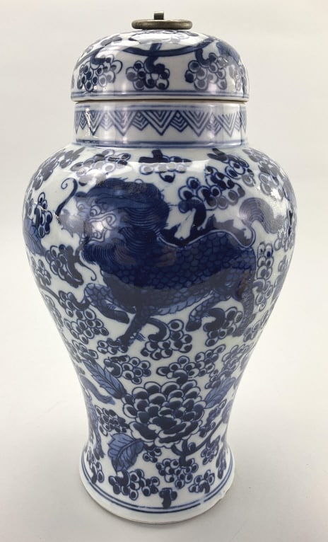 Chinese Blue & White Porcelain Covered Jar. (1 of 9)