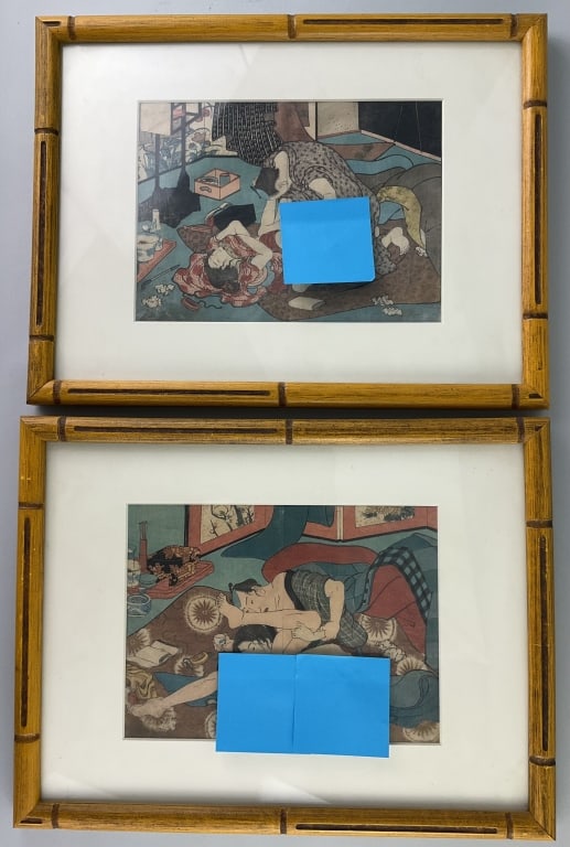 2 Antique Japanese Shunga Woodblock Prints. (1 of 8)