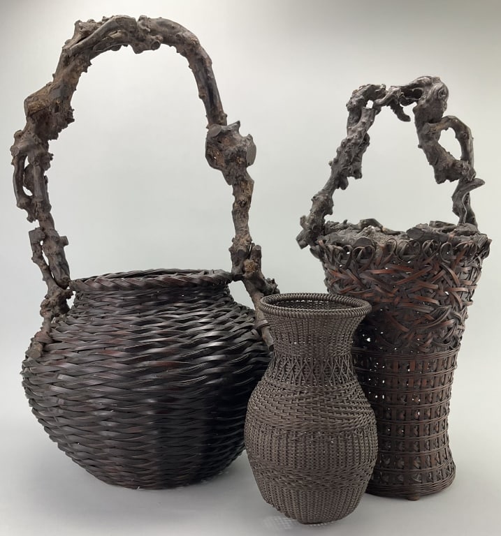 3 Japanese Ikebana Bamboo Baskets. (1 of 19)