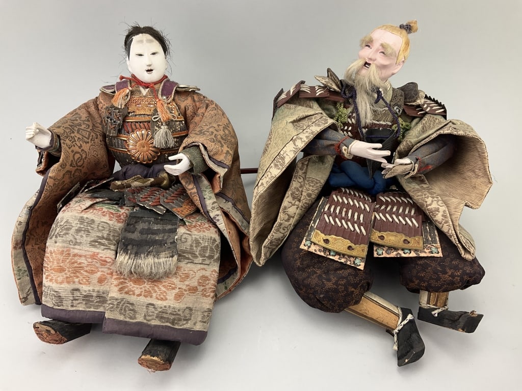2 Antique Japanese Musha-Ningyo Warrior Dolls. (1 of 19)