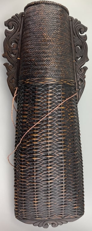 Antique Hanakago Woven Bamboo Flower Basket.: Measures 33 inches long by 11 inches wide. Circa 1900-1920. Carved and wove Ceremonial basket used for the art of ikebana (flower arrangement). Condition: Good with minor loss and wear.**LOCAL PICKUP 