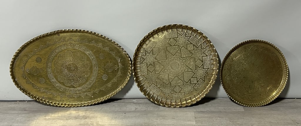 3 Antique/Vintage Moroccan Brass Trays. (1 of 4)
