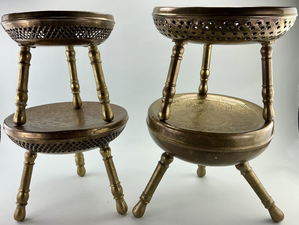 4 Middle Eastern Brass Foot Warmer Stools. (1 of 18)