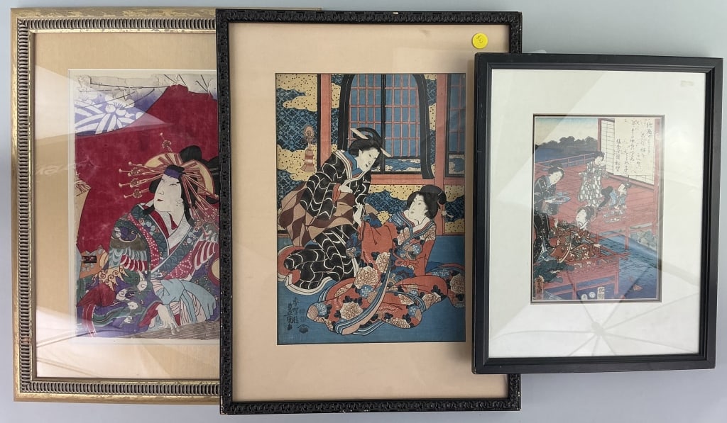 3 Antique Japanese Framed Woodblock Prints. (1 of 15)