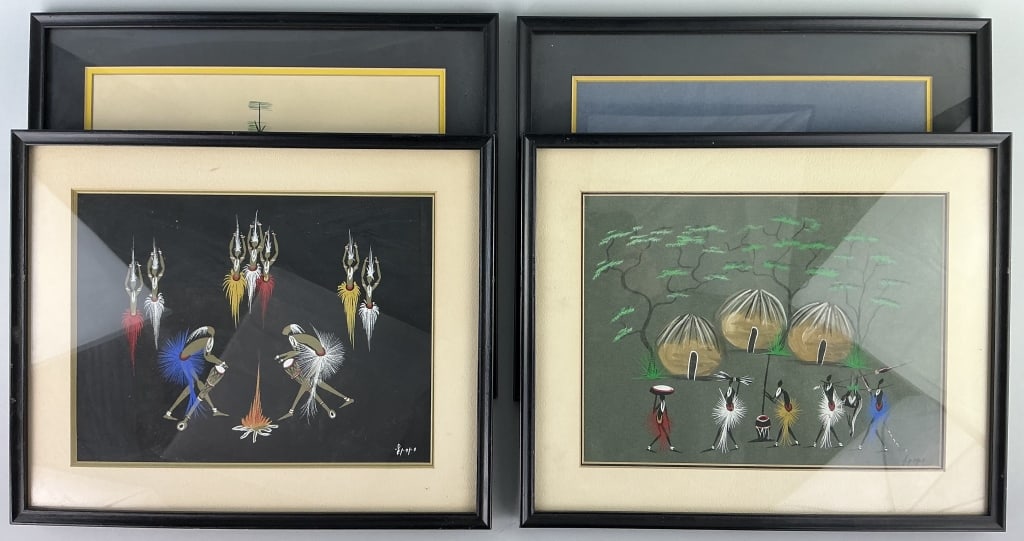 4 Framed Vintage African Folk Art Paintings. (1 of 14)